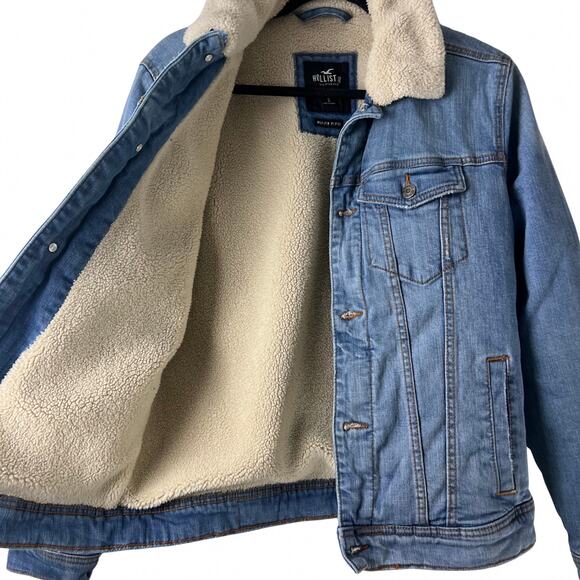 Hollister Epic Flex Jean White Sherpa Lined Jacket Trucker Vintage Style Y2k Fur - Picture 2 of 10